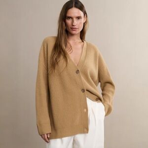 Jenni Kayne Ribbed 100% Cashmere Cocoon Cardigan Camel XS